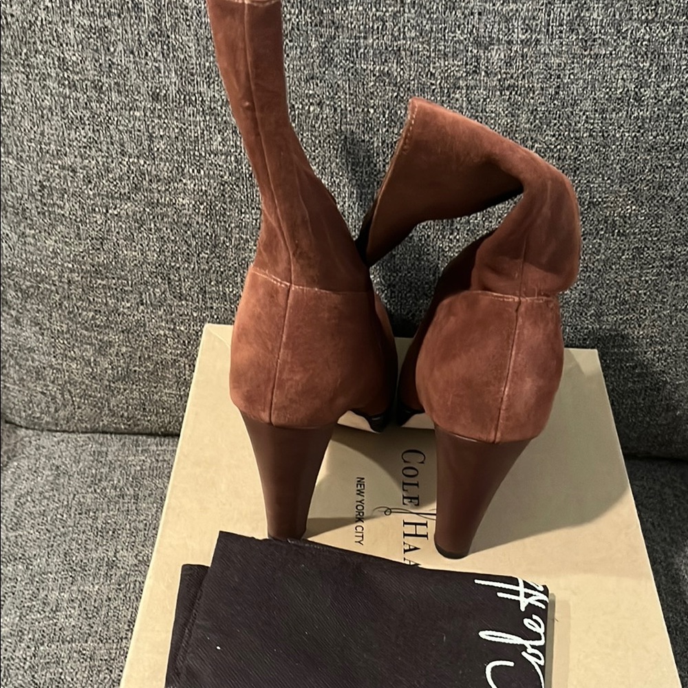 New WB Cole Haan Nola Slouch Brown Sequoia Suede Boots - Picture 3 of 15